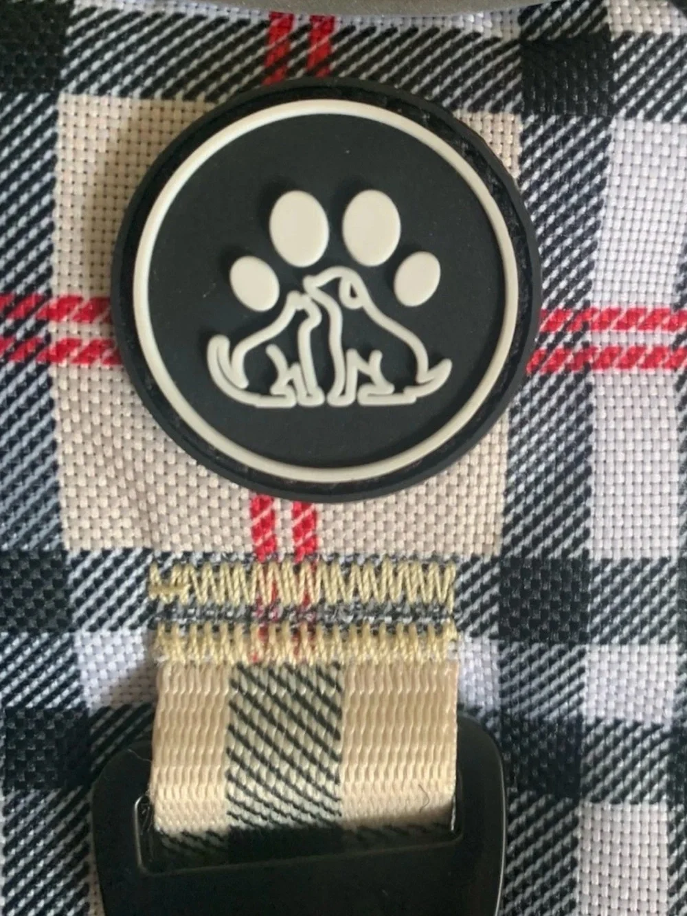 Plaid Padded Dog Harness with Matching Safety Leash - Black/Beige